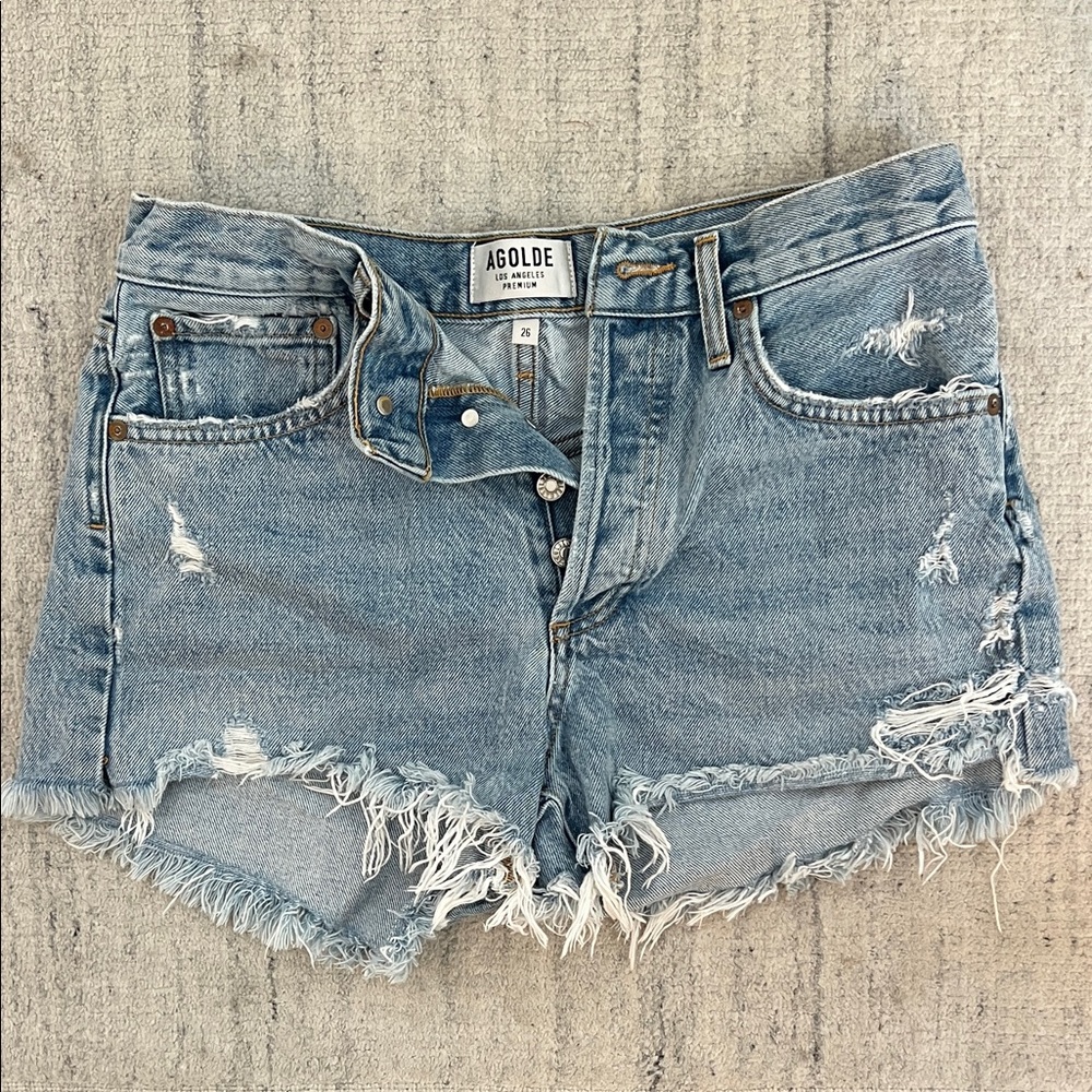 Agolde Women's Frayed Jean Shorts - Light Blue
